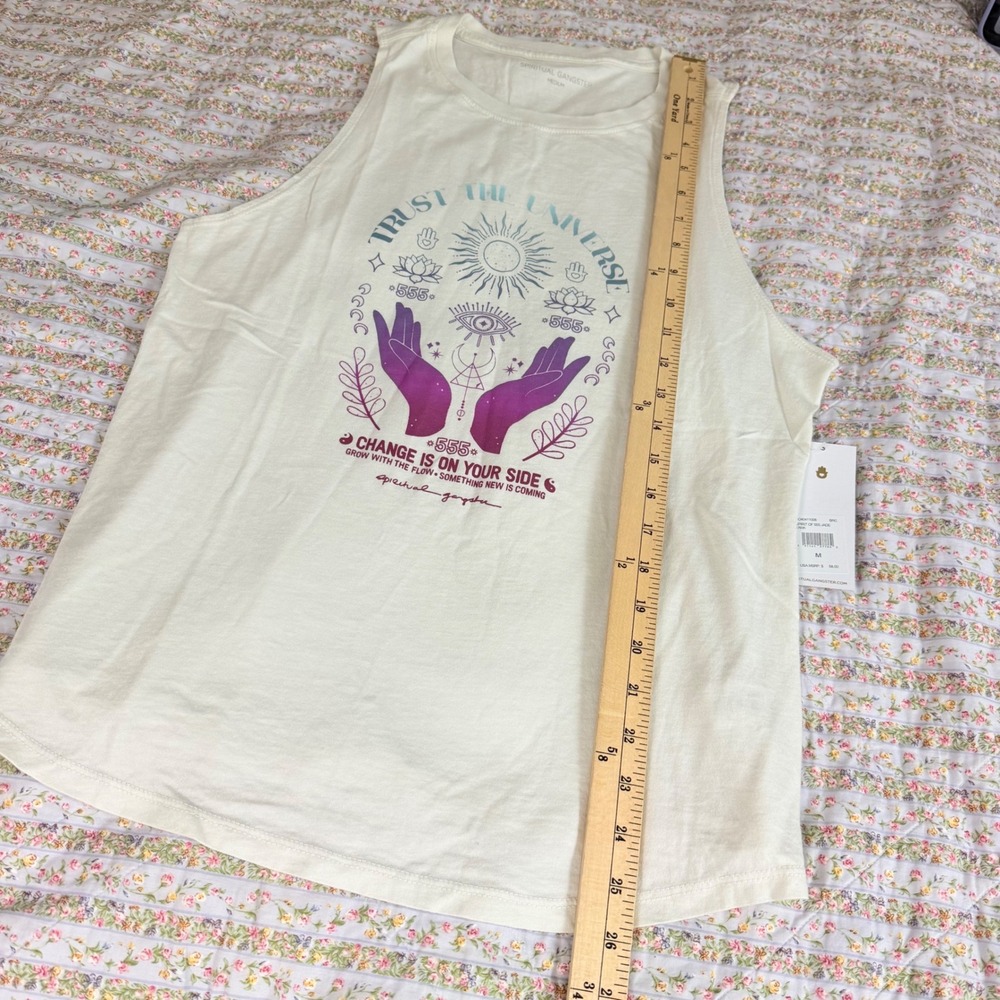 Spiritual Gangster Spirit of 555 Jade Tank Top Birch White Purple Medium NEW - Picture 11 of 11
